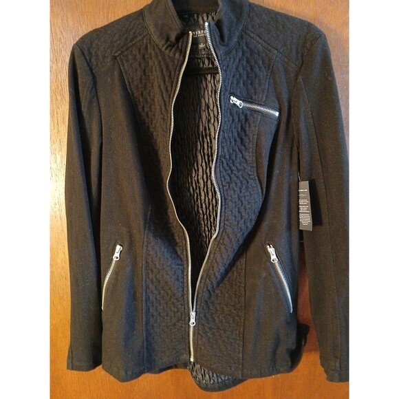 Liverpool Los Angeles Black Rinse Moto F/Zip Casual LS Jacket Quilted Panel SM - Picture 2 of 16